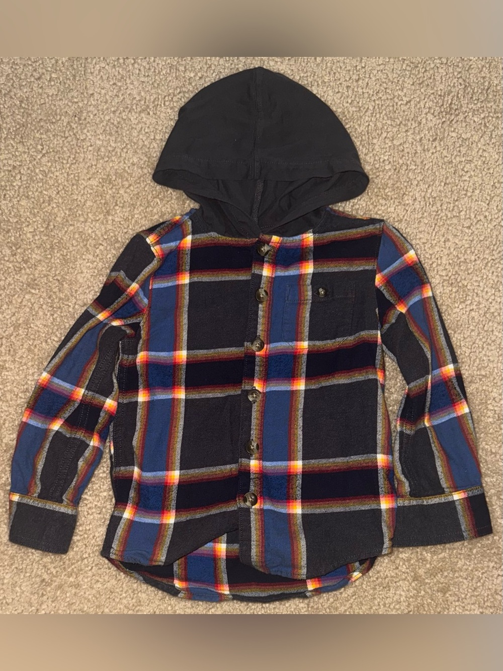 Gymboree Navy Plaid Hooded Button-Down Shirt with Blue & Red Accents